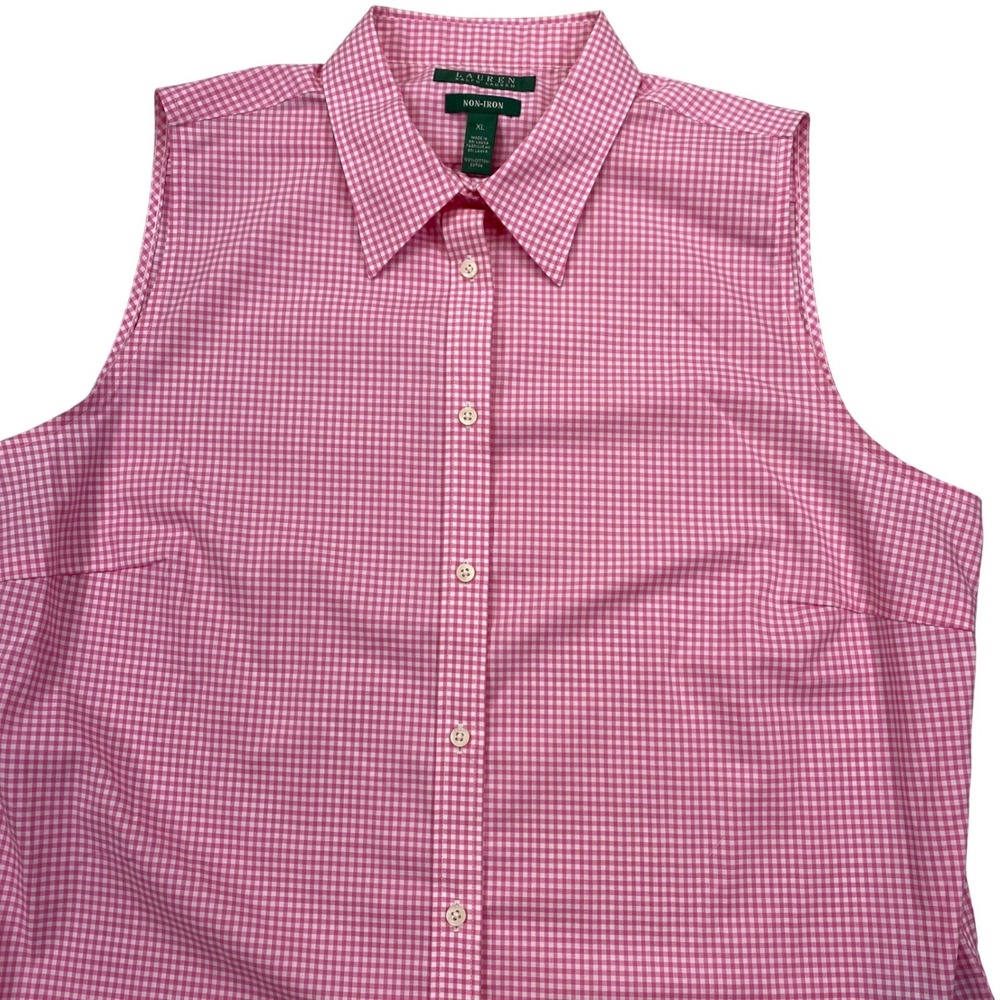 Lauren Ralph Lauren Sleeveless Shirt Womens XL Pink Gingham Non-Iron Cotton